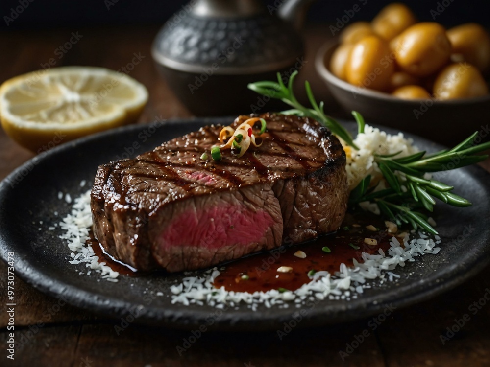 Image influencing food styling by showcasing steak quality and texture Image influencing food styling by showcasing steak quality and texture