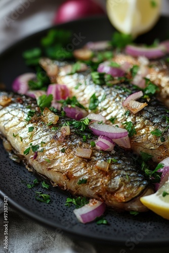 Smażony Śledź - Fried herring served with onions, often enjoyed as an appetizer or light meal.