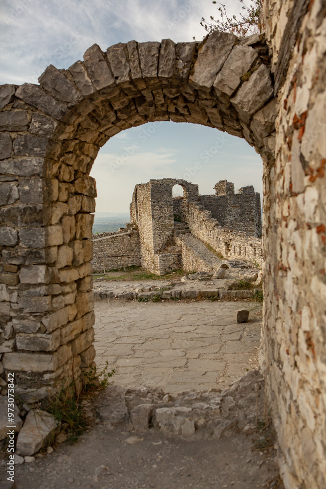 The famous old town of Berat in Albania. Picturesque street with houses from the Ottoman era. Beautiful landscape in central Albania. The famous old town of Berat in Albania. Picturesque street with houses from the Ottoman era. Beautiful landscape in central Albania.