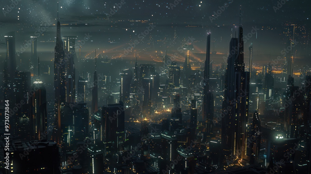 Obraz premium Futuristic Cityscape Under a Starry Night
