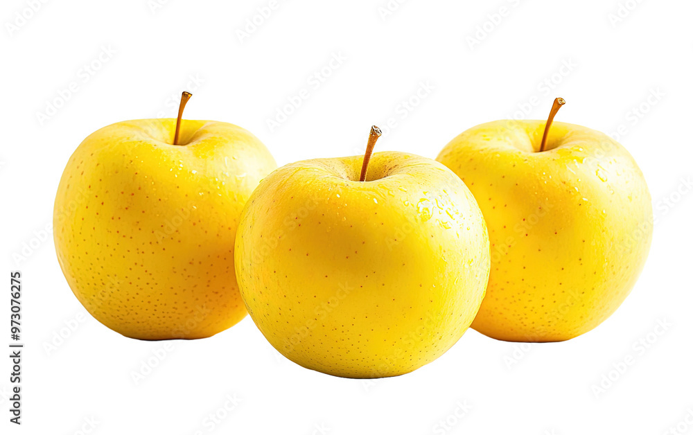Three yellow apples on transparent background, png Three yellow apples on transparent background, png