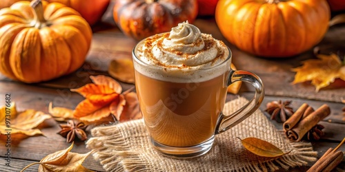 Wallpaper Mural Close-up of a delicious pumpkin latte drink in a cozy autumn setting with selective focus Torontodigital.ca