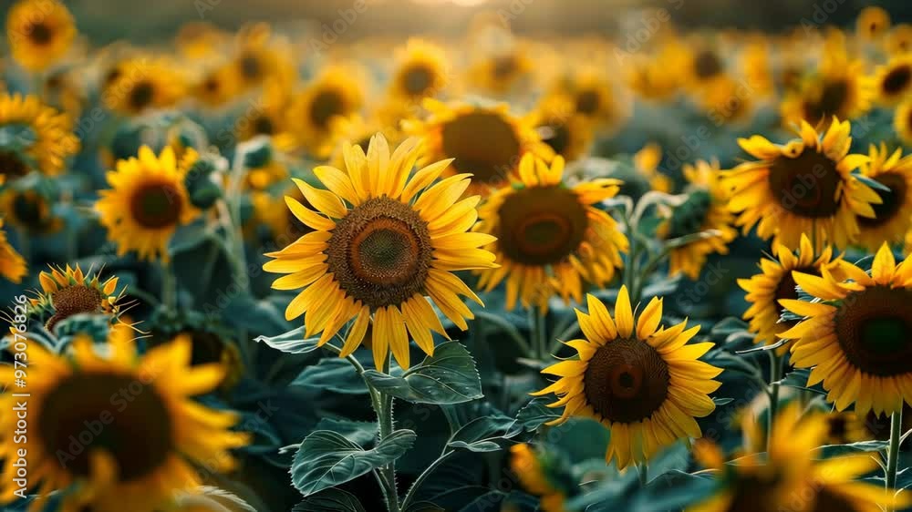 Stunning sunflowers bloom in the golden hour at a vibrant countryside farm Stunning sunflowers bloom in the golden hour at a vibrant countryside farm