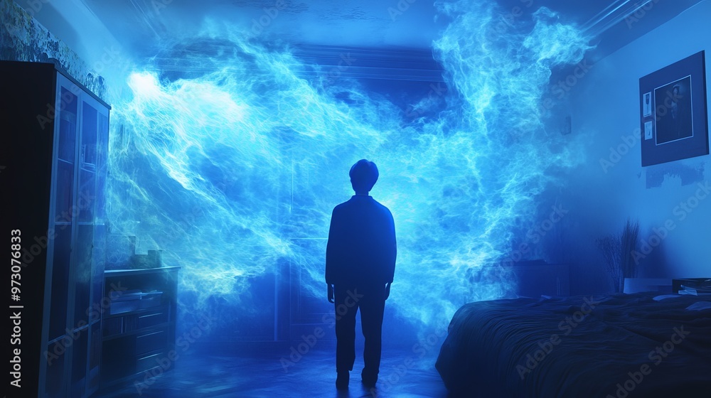 Fototapeta premium A person experiencing a lucid dream, where they wake up within the dream and understand that they are dreaming.