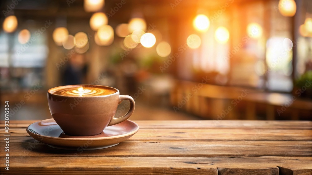 Fresh brown coffee on a wooden board with space for cafe decoration, interior, and blurred background Fresh brown coffee on a wooden board with space for cafe decoration, interior, and blurred background