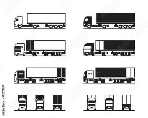 Tractor truck with cargo container in different view - vector illustration