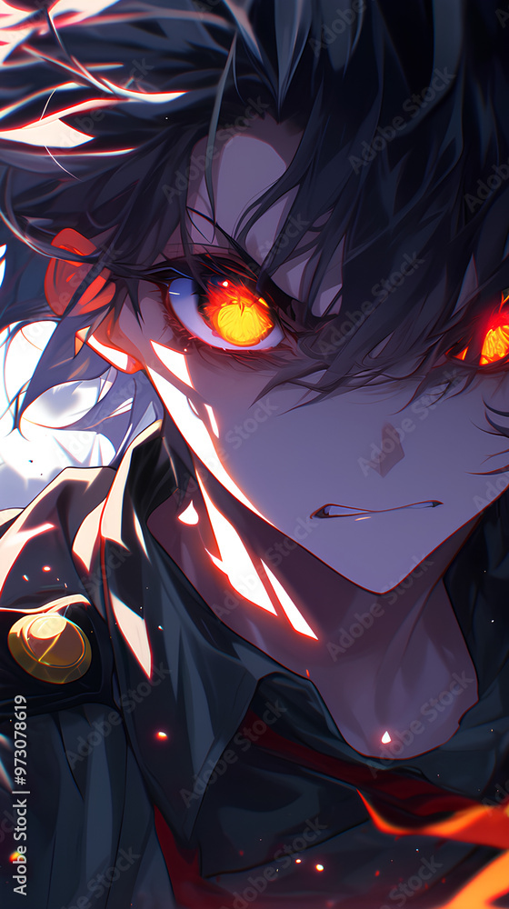 close up of boy angry expression in school uniform with Vertical white background, anime style close up of boy angry expression in school uniform with Vertical white background, anime style