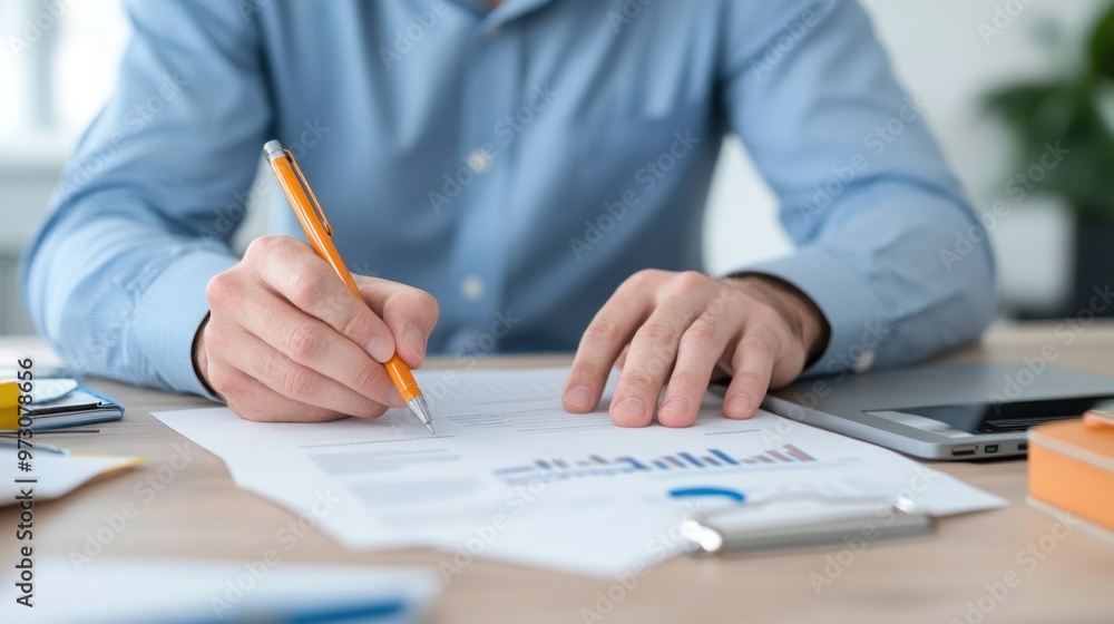 A man is writing on a piece of paper. A man is writing on a piece of paper.