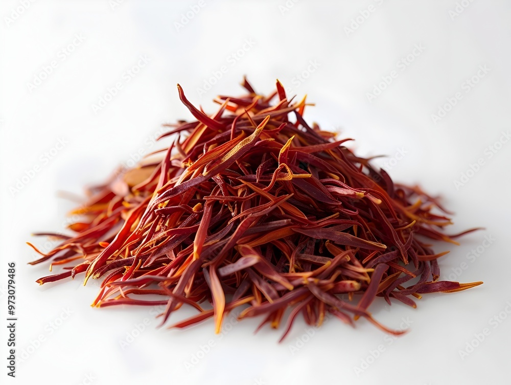 Naklejka premium Vibrant Saffron Spice Closeup on White Background