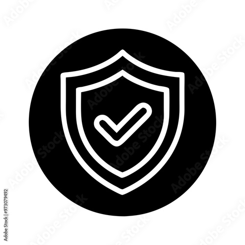 Vector icon shield with check mark design on black background for security and verification concepts
