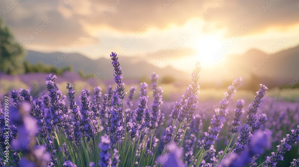 A serene summer backdrop with a field of lavender in full bloom. A serene summer backdrop with a field of lavender in full bloom.