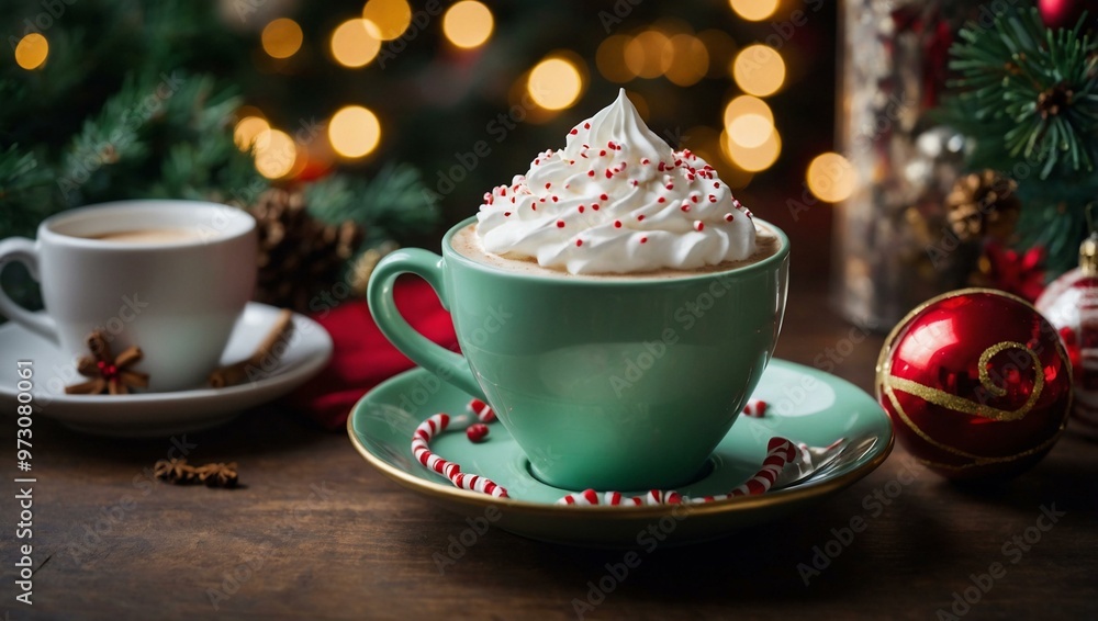 Peppermint latte with a Christmas background Peppermint latte with a Christmas background