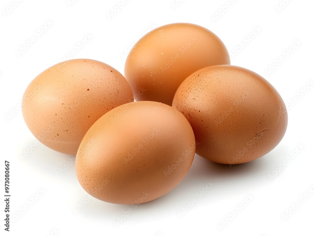 Assortment of fresh eggs on white background showcasing healthy and nutritious protein source Assortment of fresh eggs on white background showcasing healthy and nutritious protein source