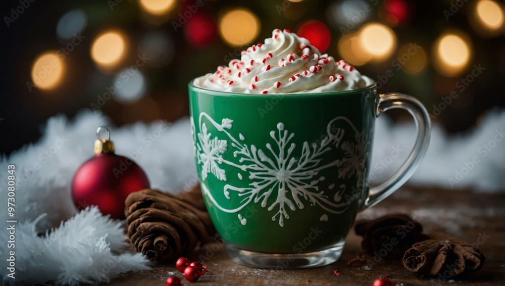 Peppermint latte with a Christmas background Peppermint latte with a Christmas background