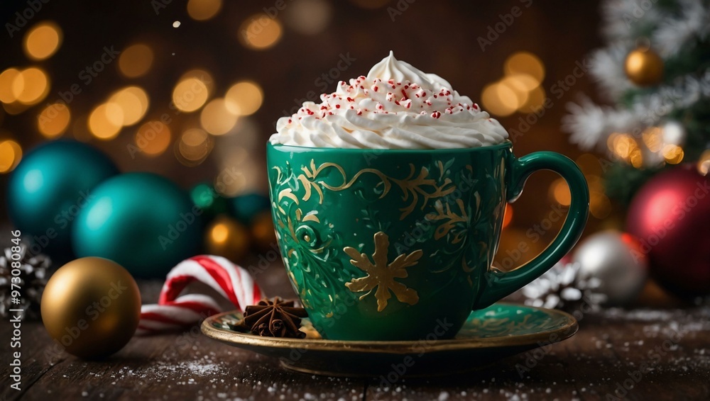 Peppermint latte with a Christmas background Peppermint latte with a Christmas background