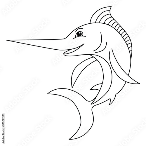 Funny sword fish cartoon for coloring book.
