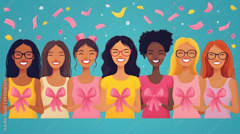 Pink Ribbon Day, cartoon animation vector style. Pink Ribbon Day, cartoon animation vector style.