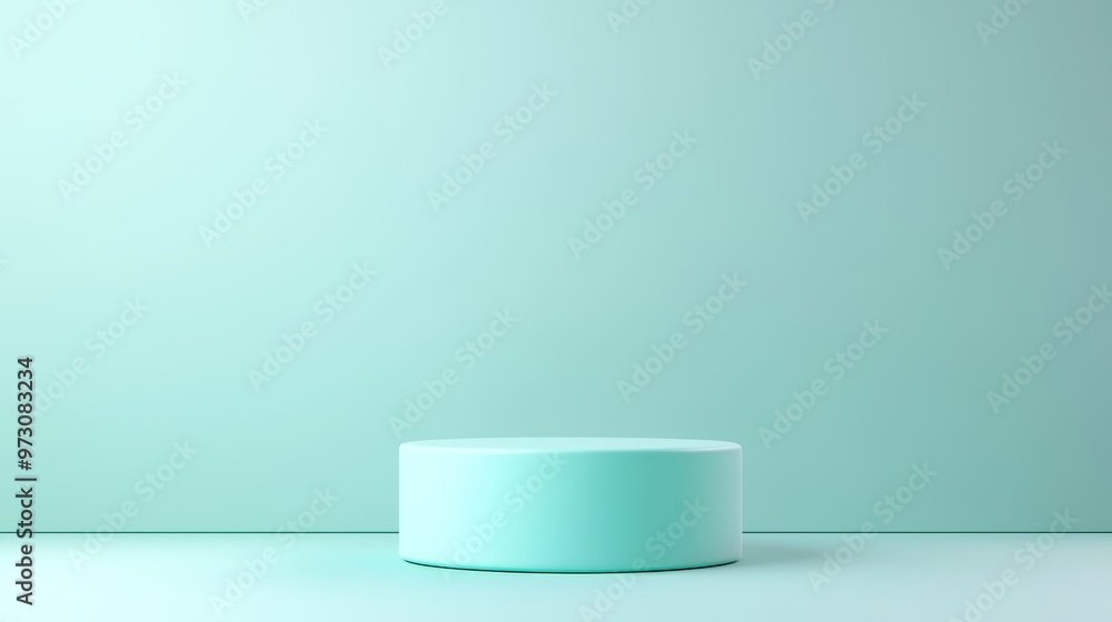 A cylindrical 3D podium floating on a subtle gradient background transitioning from light blue to pale green, with soft lighting highlighting the platform A cylindrical 3D podium floating on a subtle gradient background transitioning from light blue to pale green, with soft lighting highlighting the platform