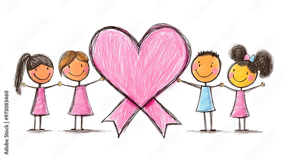 Pink Ribbon Day, cartoon animation vector style. Pink Ribbon Day, cartoon animation vector style.