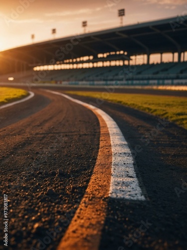 Racing track at sunset, perfect for sports themes.