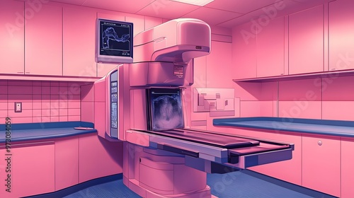 Mammogram illustration, Breast cancer prevention. photo