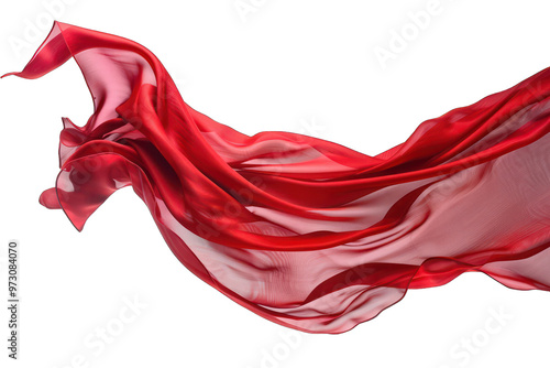 Flowing Red Silk Fabric Isolated on Transparent Background PNG