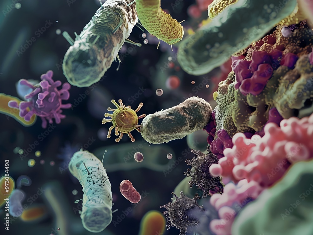 Detailed Microscopic View of Bacteria Highlighting Surface Textures and Shapes Detailed Microscopic View of Bacteria Highlighting Surface Textures and Shapes