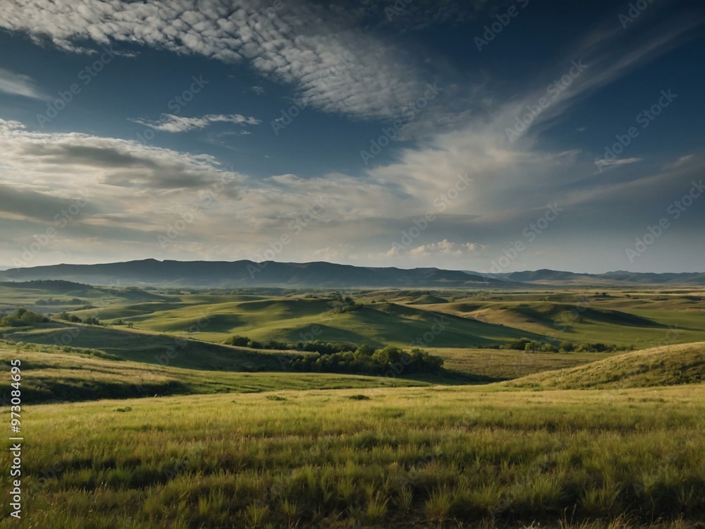 Rolling plains stretch across a picturesque natural landscape. Rolling plains stretch across a picturesque natural landscape.
