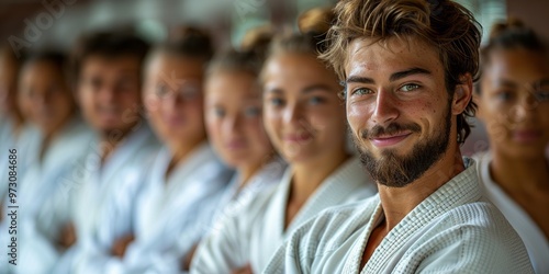 Smiling Martial Arts Student in a Row