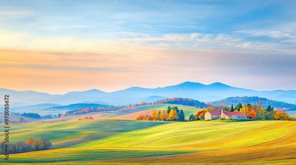 Fototapeta premium Thanksgiving fields bathed in soft autumn light