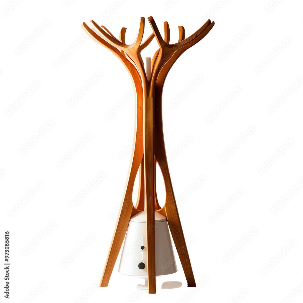 Modern wooden coat rack with a unique tree-like design, perfect for adding a functional and aesthetic touch to any entryway or living space., transparent background Modern wooden coat rack with a unique tree-like design, perfect for adding a functional and aesthetic touch to any entryway or living space., transparent background