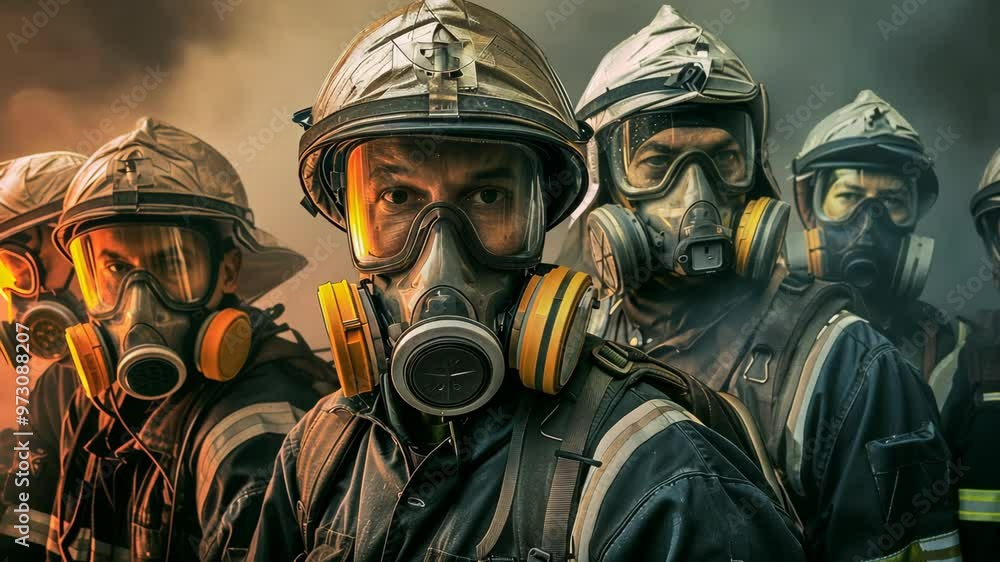 Brave firefighters preparing for an intense rescue operation in smoky conditions at a local industrial site Brave firefighters preparing for an intense rescue operation in smoky conditions at a local industrial site
