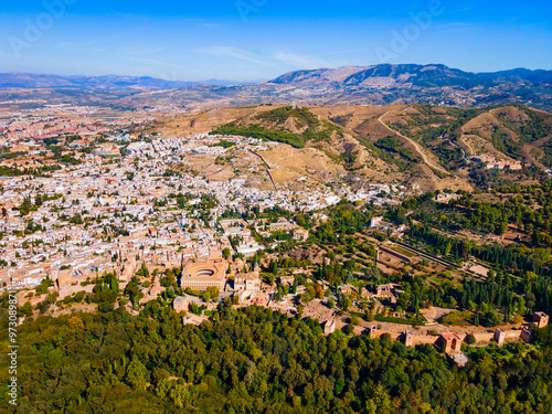 The Alhambra aerial panoramic view in Granada, Spain