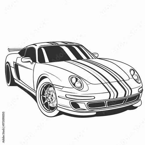 Timeless Speed: Classic Sports Car Line Art in Bold Black and White 