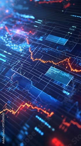 A sophisticated financial analysis graphic showing global stock market trends with detailed profit growth and investment charts.