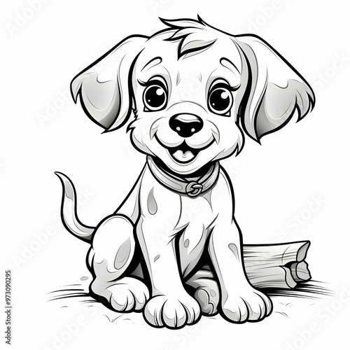 Playful Pup: A Cheerful Cartoon Dog Line Art Illustration 