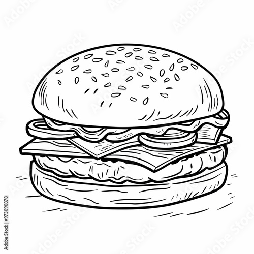 Delicious Burger Delight: A Fun and Tasty Coloring Page Illustration for Kids and Food Lovers 