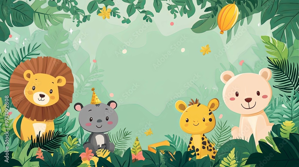 Naklejka premium Jungle Animals Birthday Party Invitation