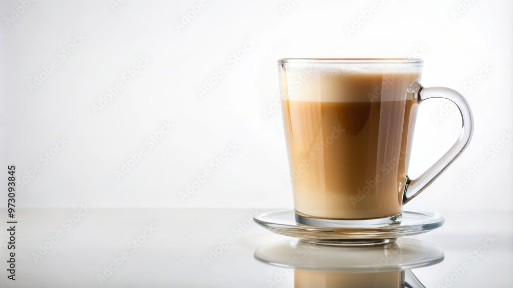 A glass cup of coffee milk with a clean white background A glass cup of coffee milk with a clean white background