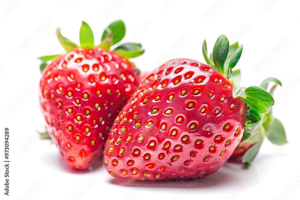 Strawberries isolated on white background. Fresh strawberry with leaves. Strawberries isolated on white background. Fresh strawberry with leaves.