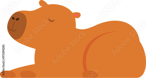 Cartoon capybara lying down and relaxing with its eyes closed