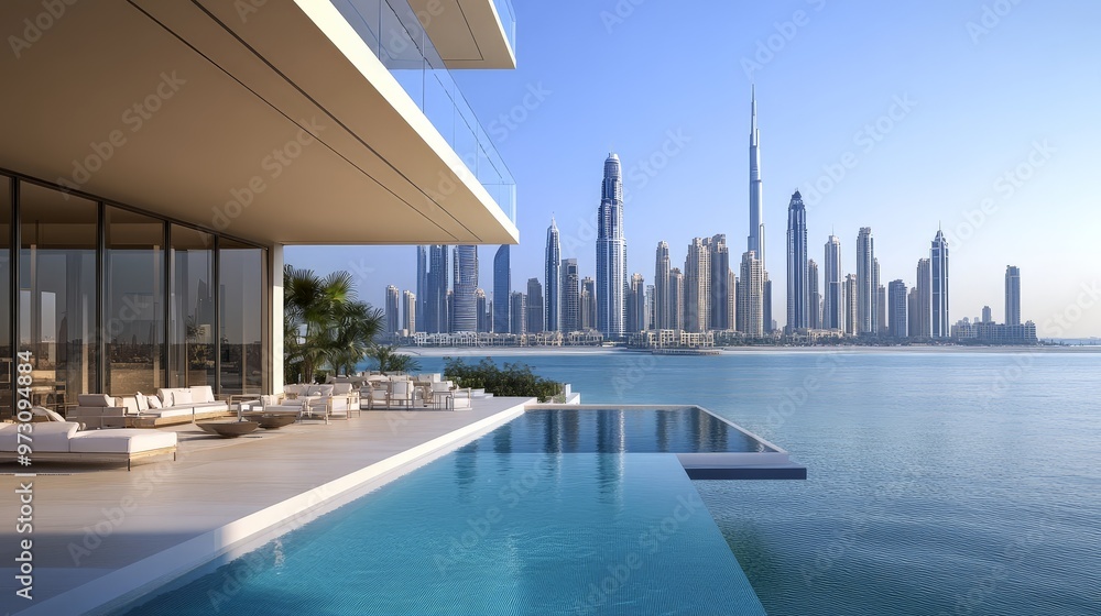 Fototapeta premium Discover the allure of Dubai real estate, where cutting-edge design blends seamlessly with Arabian heritage.
