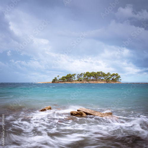 Rab Croatia stormy clouds and moving sea at island of skoljic photo