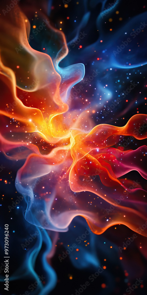 Obraz premium A mesmerizing cosmic swirl of vibrant colors and lights, evoking a sense of wonder and infinite possibilities in the universe.