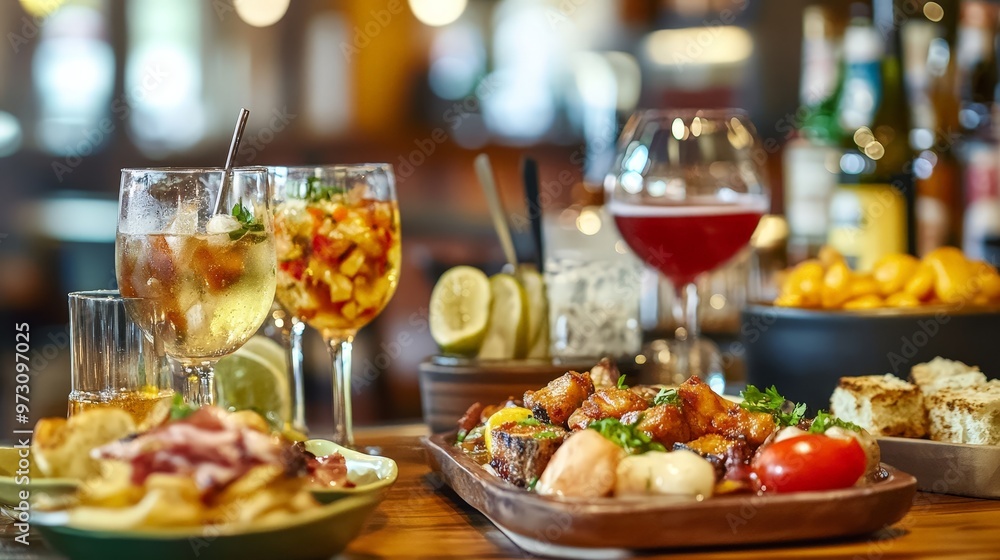 Experience the vibrant energy of a tapas bar, where small plates of Spanish delicacies are shared among friends Experience the vibrant energy of a tapas bar, where small plates of Spanish delicacies are shared among friends
