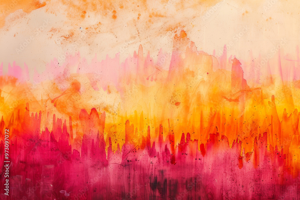 Fototapeta premium The painting is a colorful abstract piece with a lot of orange and pink tones
