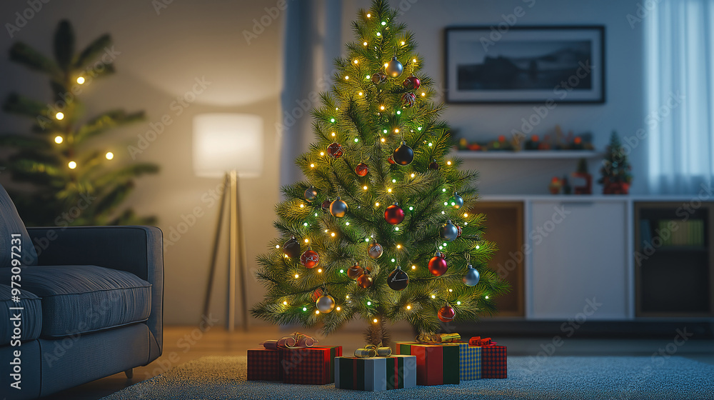 Christmas Tree Covered in Bright Lights and Traditional Ornaments for the Holidays Christmas Tree Covered in Bright Lights and Traditional Ornaments for the Holidays