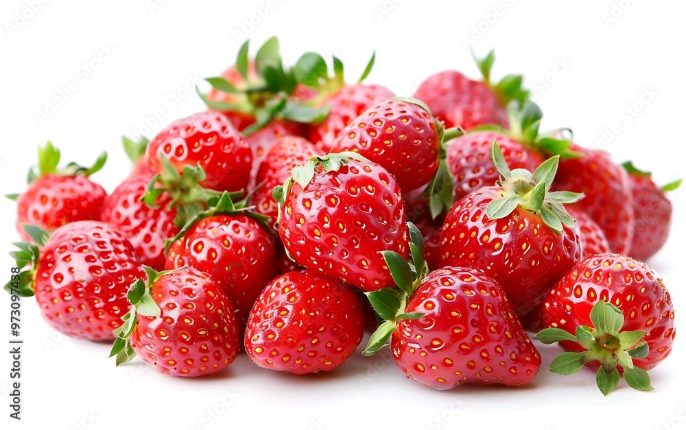 Strawberries isolated on white background. Fresh strawberry with leaves. Strawberries isolated on white background. Fresh strawberry with leaves.