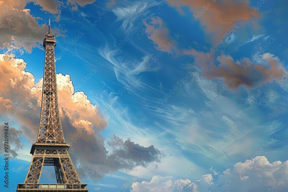 Eiffel Tower at Champ de Mars - Palais de Chaillot in the background. Beautiful simple AI generated image Eiffel Tower at Champ de Mars - Palais de Chaillot in the background. Beautiful simple AI generated image