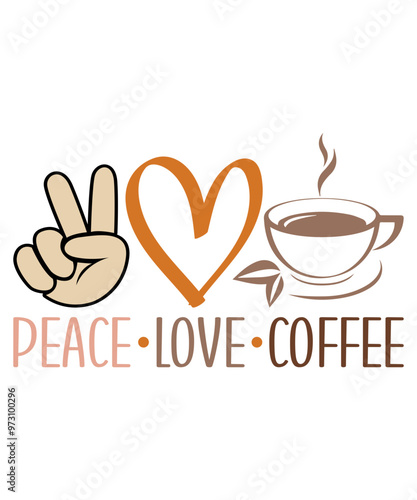 Peace Love Coffee T-Shirt Design, Coffee T-Shirt, Coffee Mug Design